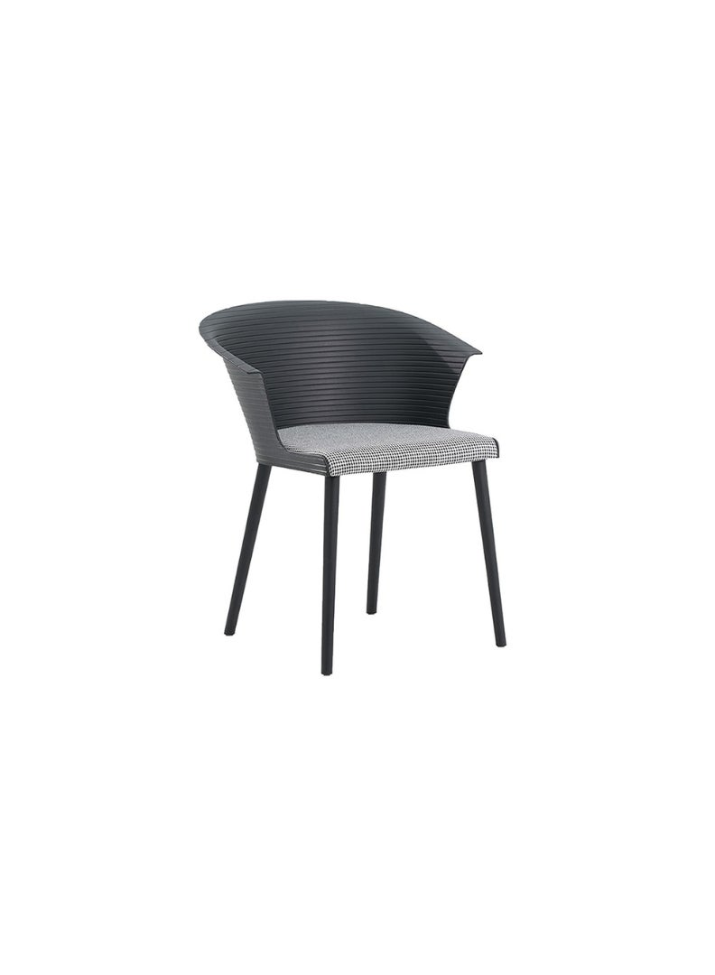 Royaloak Brix Fiber Cafe Chair, Fiber Construction, Moulded Fiber Sturdy Legs, Ergonomically Designed with Curved Backrest & Armrest, Fabric Upholstered Cushion Seat, Dual Color Grey & Black. - Image 3
